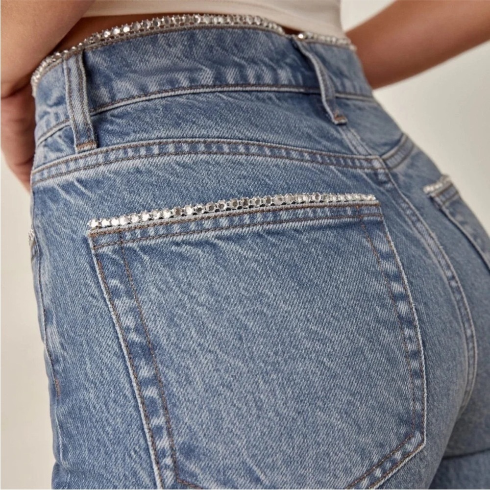 Reformation Blue Straight Leg Jeans with Silver Accents
